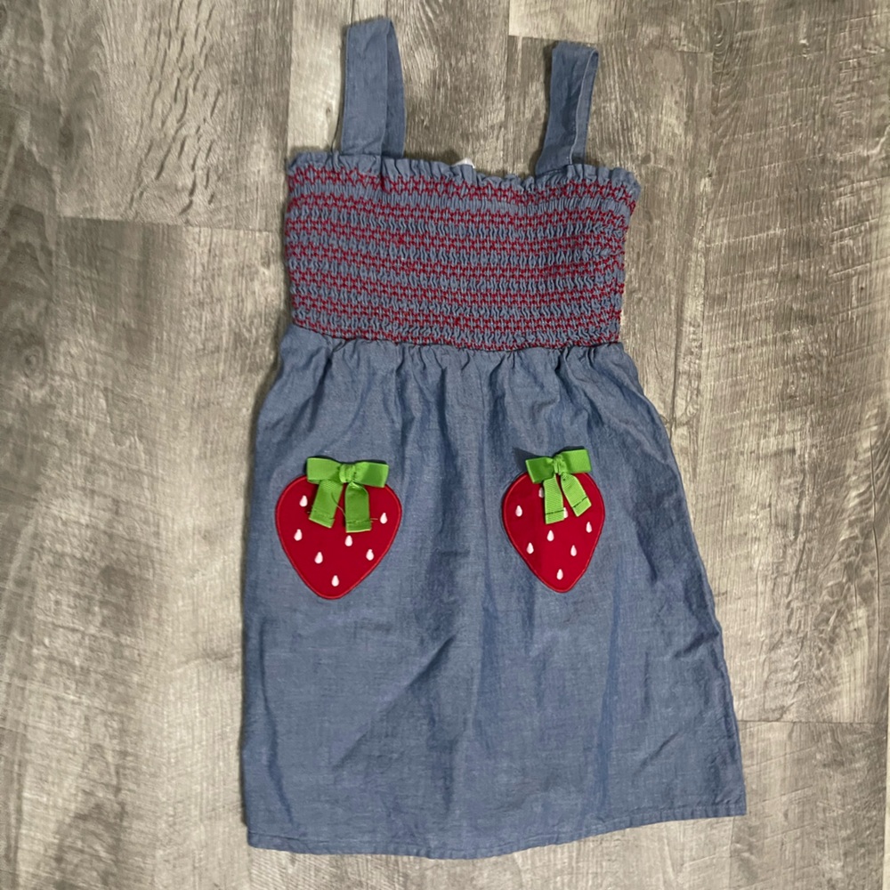 Gymboree Denim Blue Dress with Red Stitched strawberries
